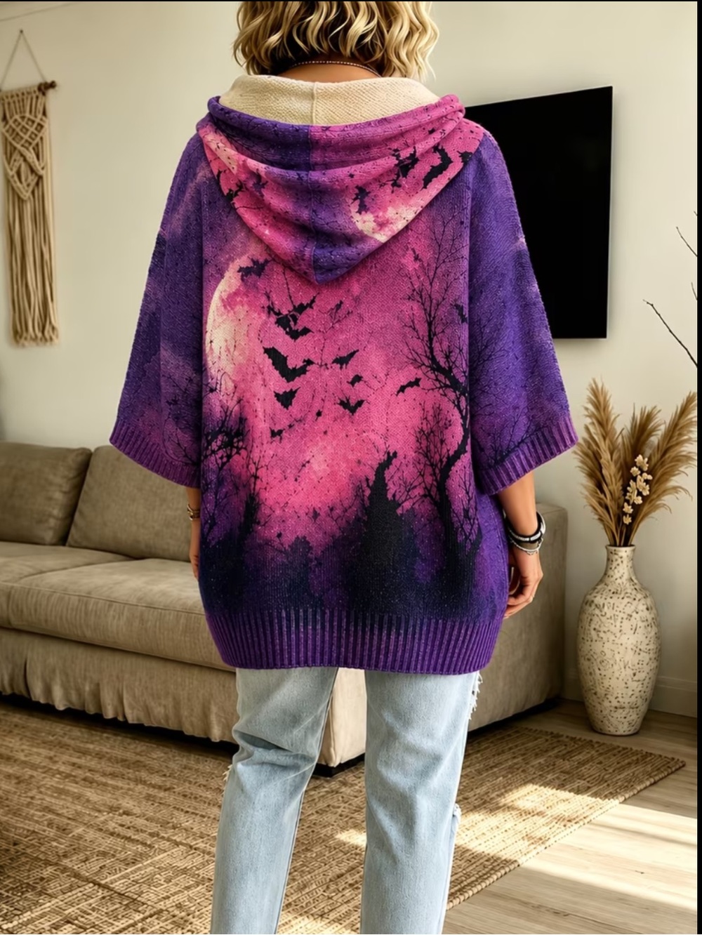 (A9) Gradient Bats & Moon Print Sweater - Picture 2 of 3